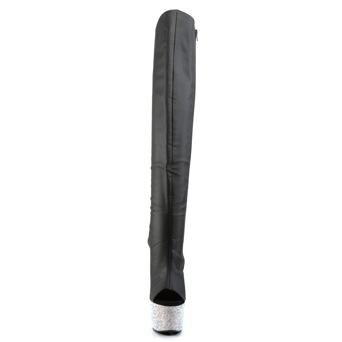 Pleaser 7 inch black silver rhinestone platform over the knee boot, front view