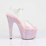 Pleaser 7 inch clear baby pink mixed rhinestone platform ankle strap sandal, inside view