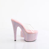 Pleaser 7 inch clear baby pink rhinestone platform slide with ankle cuff, inside view