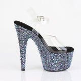 Pleaser 7 inch clear black multicolor mixed rhinestone platform ankle strap sandal, inside view