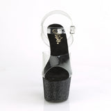Pleaser 7 inch clear black rhinestone platform ankle strap sandal, front view