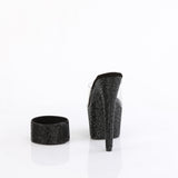 Pleaser 7 inch clear black rhinestone platform slide with ankle cuff, back view of the heel