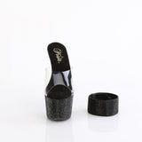 Pleaser 7 inch clear black rhinestone platform slide with ankle cuff, front view