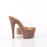 Pleaser 7 inch clear bronze rhinestone platform slide with ankle cuff, inside view