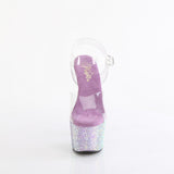 Pleaser 7 inch clear lavender resin rhinestone platform ankle strap sandal, front view