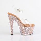 Pleaser 7 inch clear rose gold mixed rhinestone platform ankle strap sandal, inside view