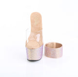 Pleaser 7 inch clear rose gold rhinestone platform slide with ankle cuff, front view
