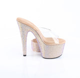 Pleaser 7 inch clear rose gold rhinestone platform slide with ankle cuff, inside view