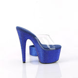 Pleaser 7 inch clear royal blue rhinestone platform slide with ankle cuff, inside view
