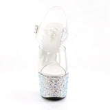 Pleaser 7 inch clear silver mixed rhinestone platform ankle strap sandal, front view