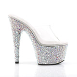 Pleaser 7 inch clear silver mixed rhinestone platform slide, inside view