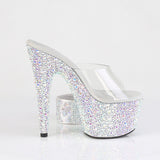 Pleaser 7 inch clear silver mixed rhinestone platform slide with ankle cuff, inside view