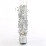Pleaser 7 inch clear silver rhinestone fringe platform ankle boot, front view
