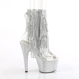 Pleaser 7 inch clear silver rhinestone fringe platform ankle boot, inside view