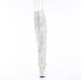 Pleaser 7 inch clear silver rhinestone fringe platform over the knee boot, front view