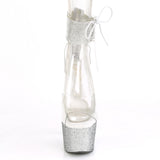 Pleaser 7 inch clear silver rhinestone platform ankle cuff sandal, front view