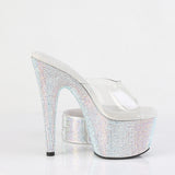 Pleaser 7 inch clear silver rhinestone platform slide with ankle cuff, inside view