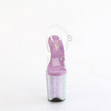 Pleaser 8 inch clear lavender resin rhinestone platform ankle strap sandal, front view