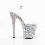 Pleaser 8 inch clear silver mixed rhinestone platform ankle strap sandal, inside view
