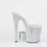 Pleaser 8 inch clear silver rhinestone platform slide with ankle cuff, inside view