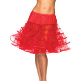 Close-up front view of red knee length ruffle petticoat - Golddiggers Boutique
