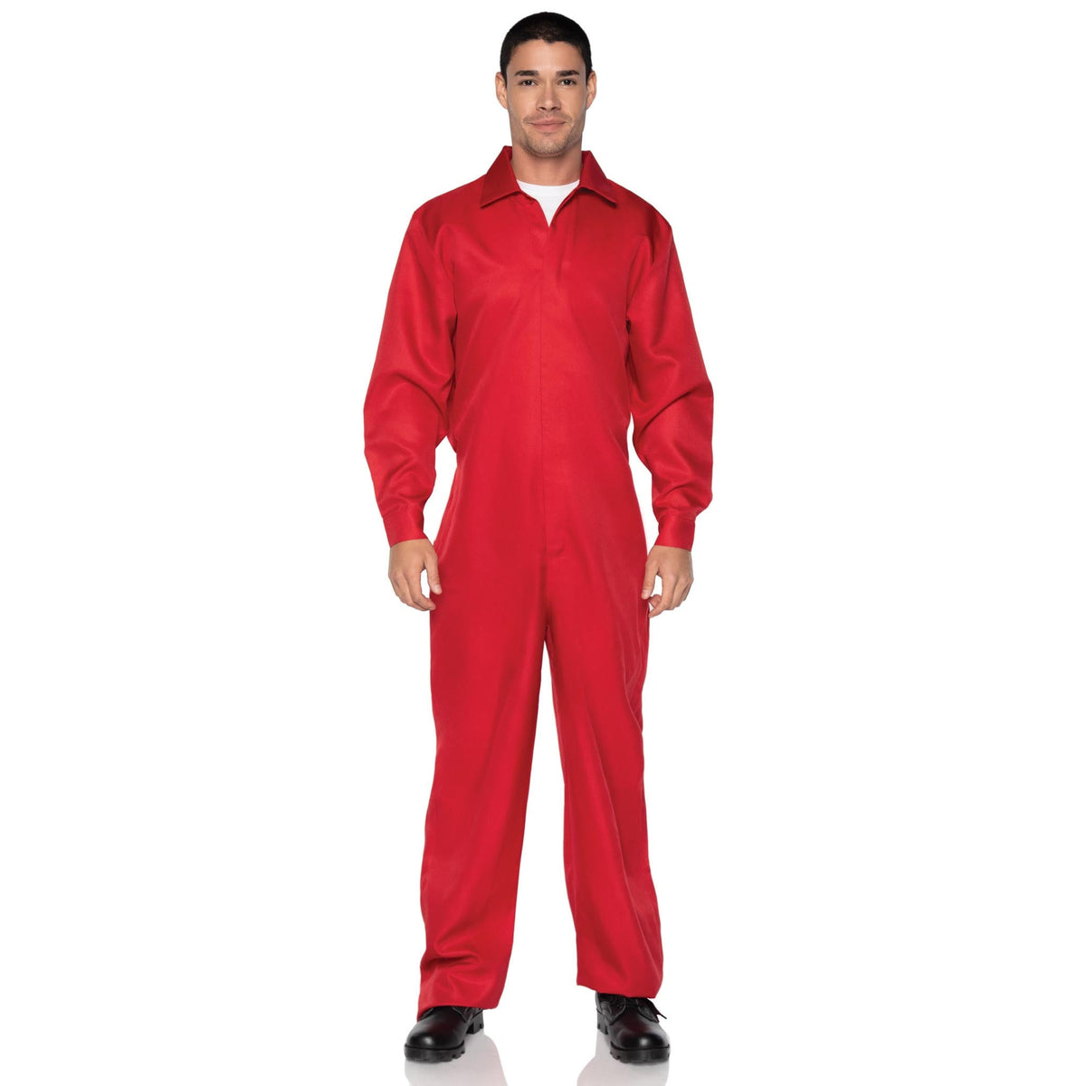 Front view of red men's coverall jumpsuit costume - Golddiggers Boutique