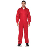 Front view of red men's coverall jumpsuit costume - Golddiggers Boutique