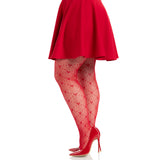 Side view of red plus size heart net tights - Golddiggers Boutique