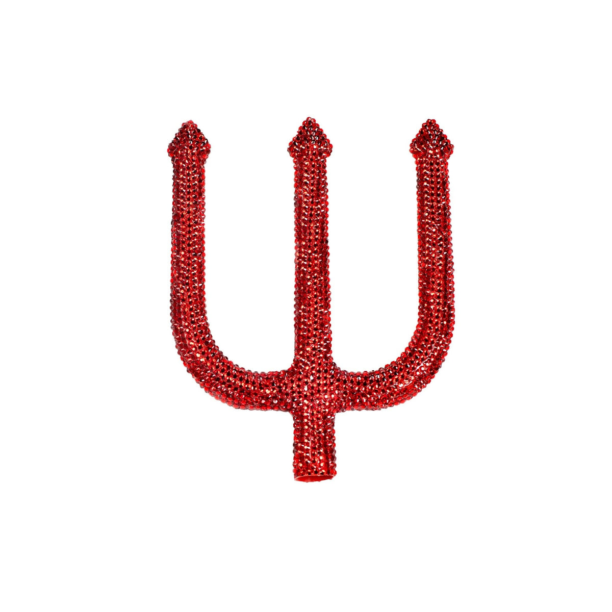 Detail view of red rhinestone devil pitchfork - Golddiggers Boutique