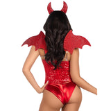 Detail view of red rhinestone devil wings and horn headband kit - Golddiggers Boutique
