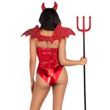 Detail view of red rhinestone devil wings and horn headband kit - Golddiggers Boutique