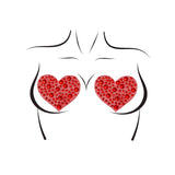 Detail view of red rhinestone heart pasties - Golddiggers Boutique