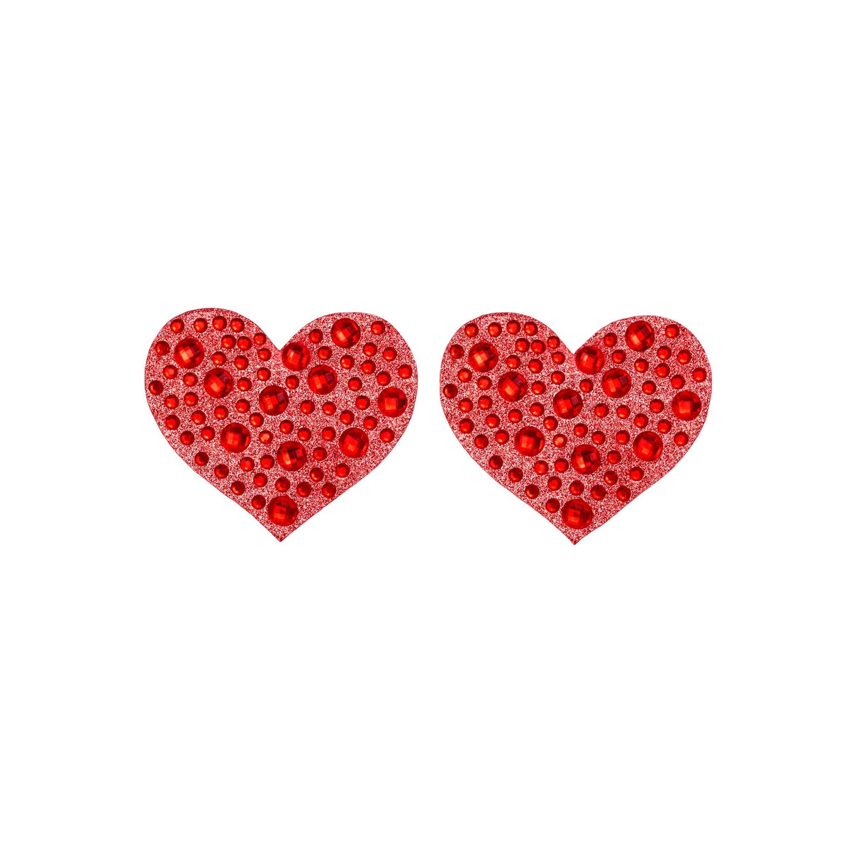 Front view of red rhinestone heart pasties - Golddiggers Boutique