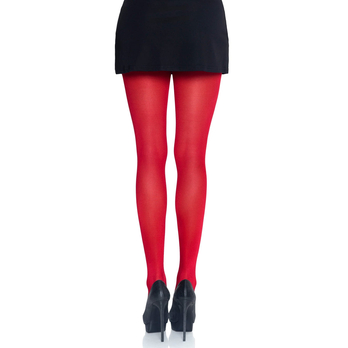 Detail view of red sheer to waist tights with cotton crotch - Golddiggers Boutique