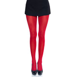 Front view of red sheer to waist tights with cotton crotch - Golddiggers Boutique