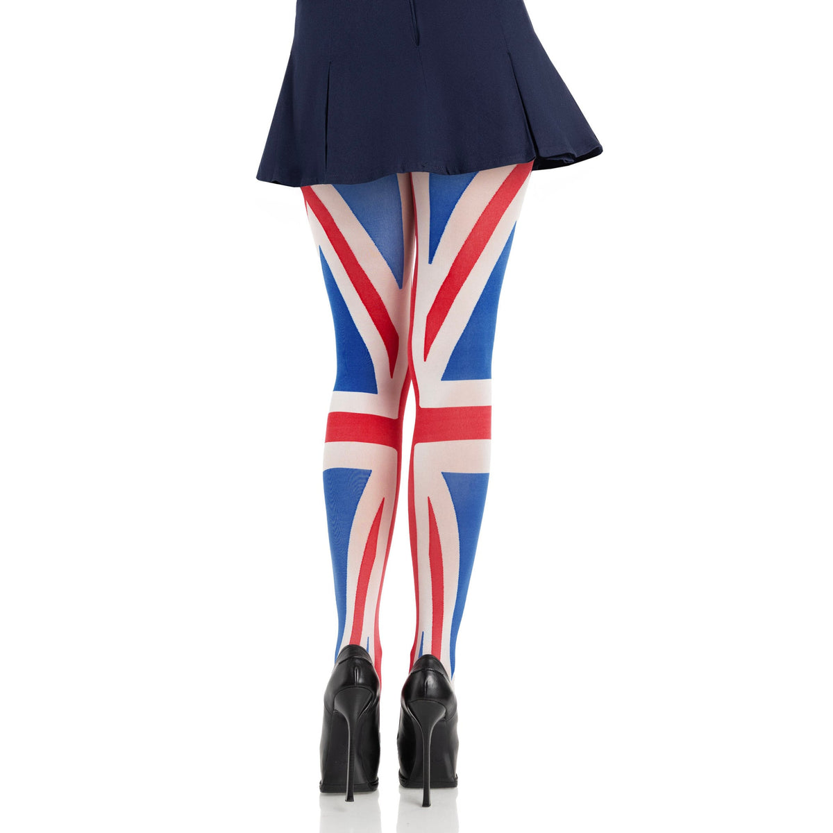 Back view of red, white & blue union jack tights - Golddiggers Boutique