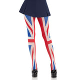 Front view of red, white & blue union jack tights - Golddiggers Boutique