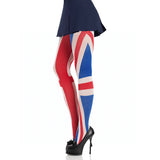 Side view of red, white & blue union jack tights - Golddiggers Boutique