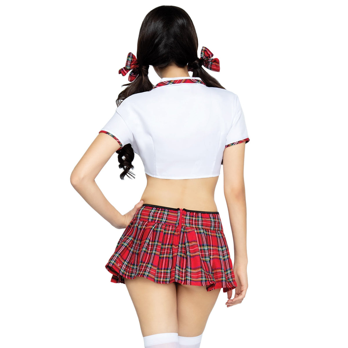 Detail view of red and white prep school costume - Golddiggers Boutique
