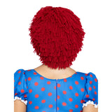 Close back view of red yarn rag doll wig - Golddiggers Boutique