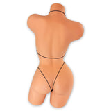 Reflective butterfly micro 'kini, back view of elastic string ties on mannequin - Golddiggers Boutique