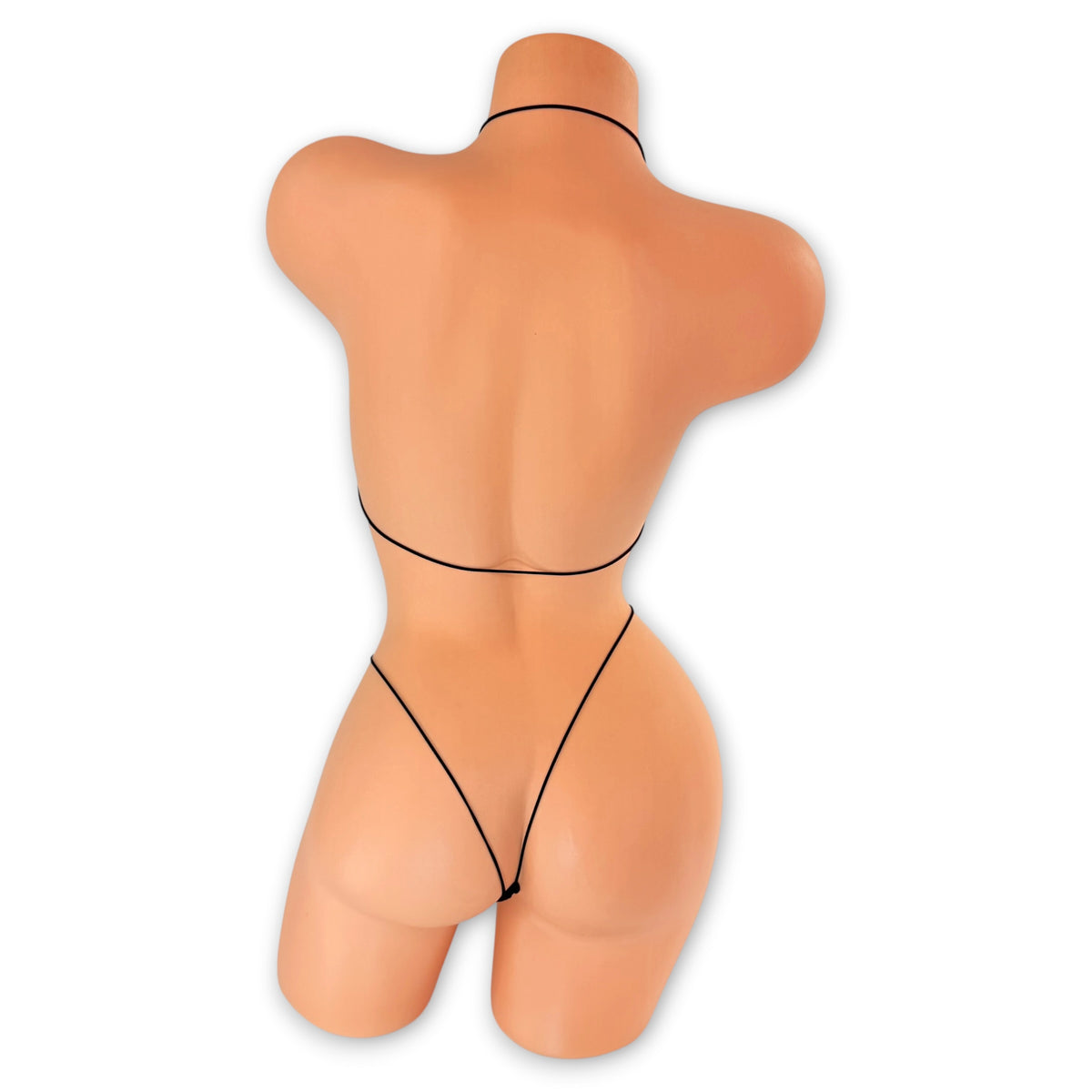 Reflective butterfly micro 'kini, back view of elastic string ties on mannequin - Golddiggers Boutique