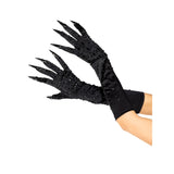 Front view of black rhinestone claw gloves - Golddiggers Boutique