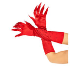 Detail view of red rhinestone claw gloves - Golddiggers Boutique