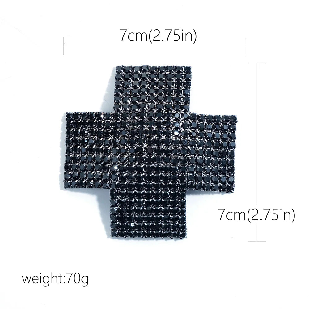 Black rhinestone cross pasty size chart, 7 cm by 7 cm (2.75 in)