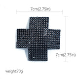 Black rhinestone cross pasty size chart, 7 cm by 7 cm (2.75 in)