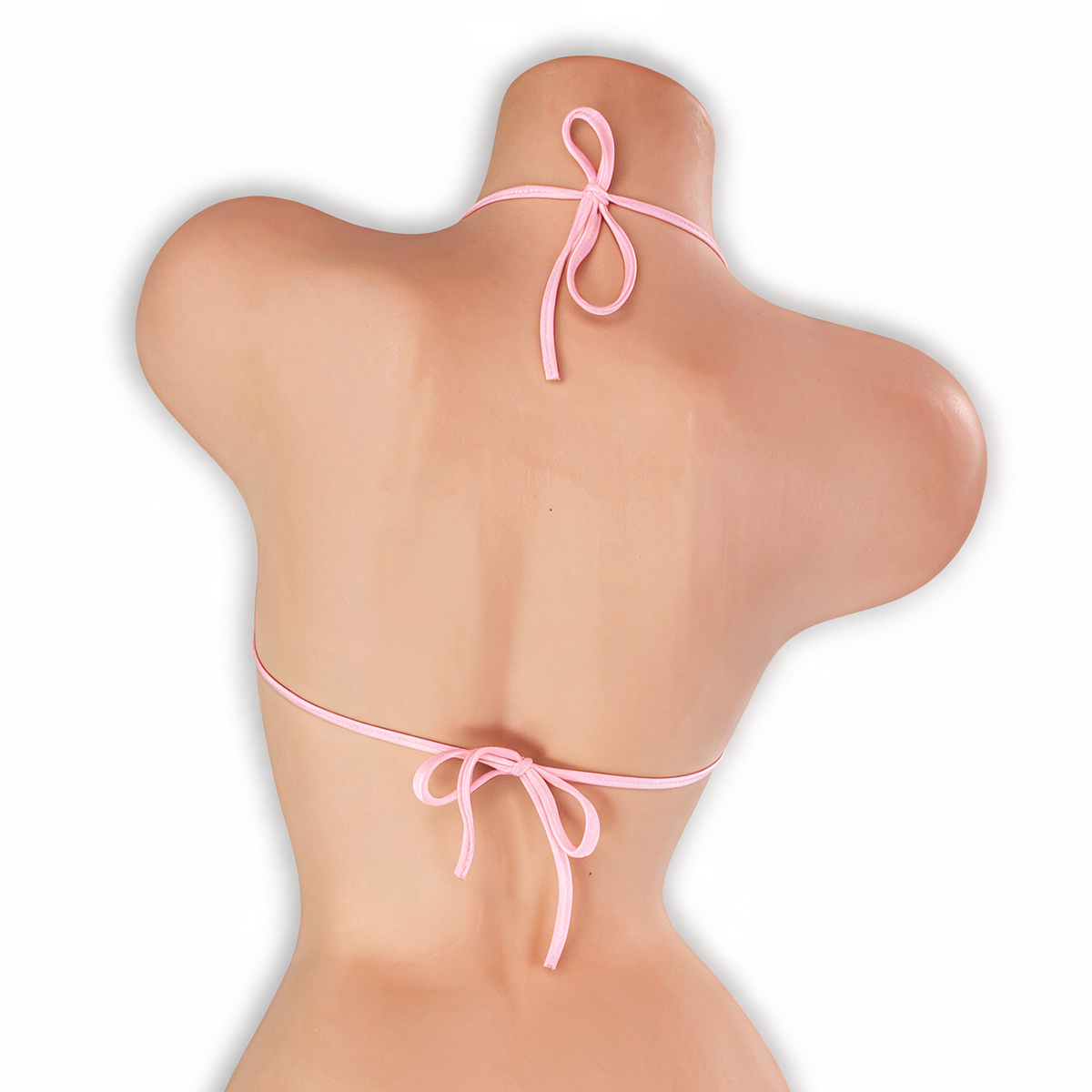 Rose Quartz baby pink adjustable center tie top on mannequin, back view, Golddiggers Boutique