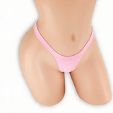 Rose Quartz baby pink comfort strap t-back thong on mannequin, front view, Golddiggers Boutique