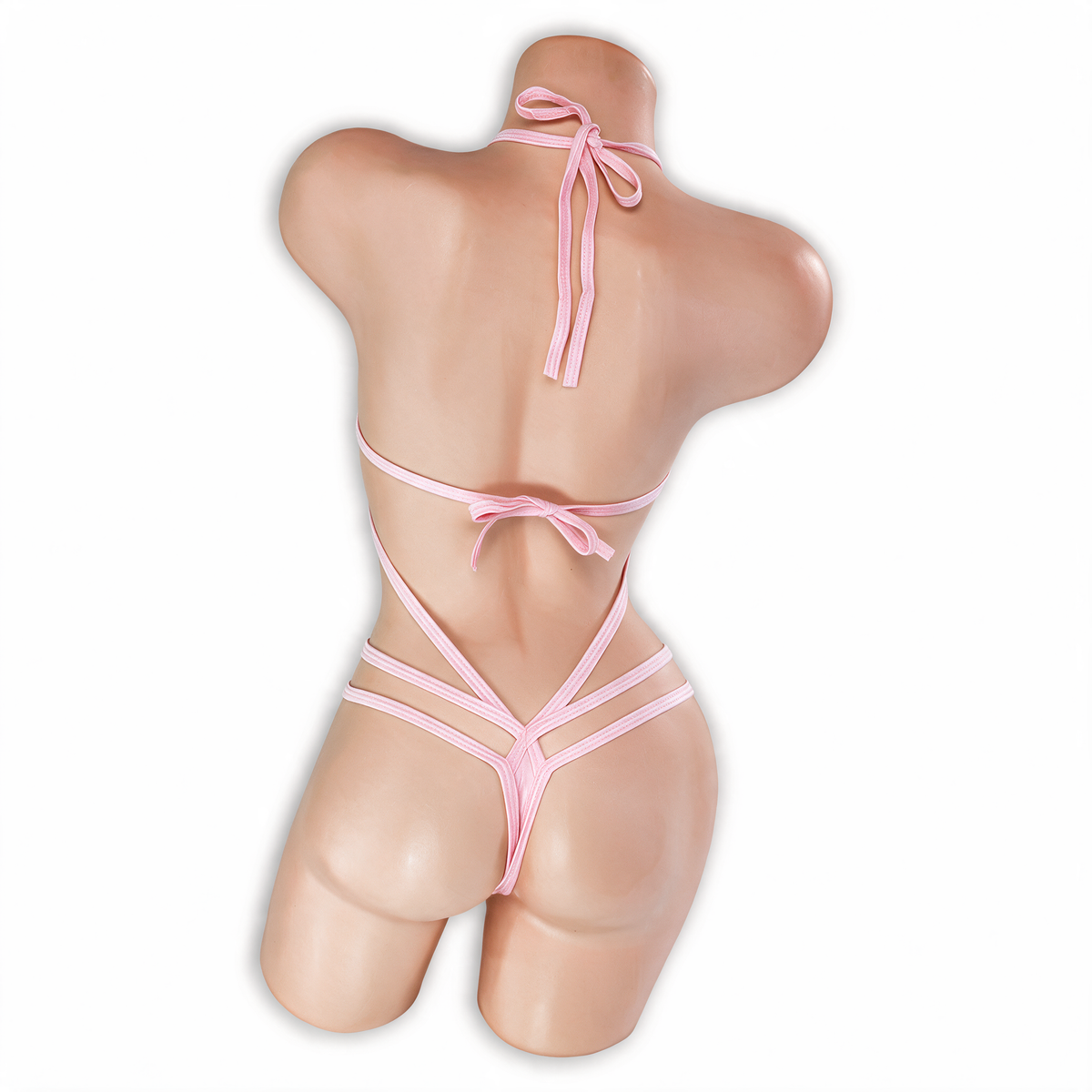 Rose Quartz baby pink Dolly Choker Micro Bodysuit, back, Golddiggers Boutique