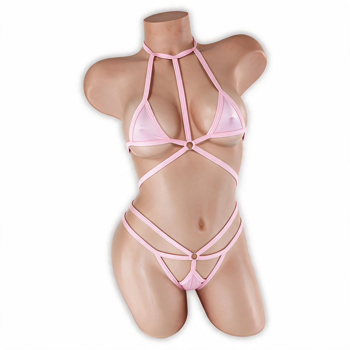 Rose Quartz baby pink Dolly Choker Micro Bodysuit, front, Golddiggers Boutique
